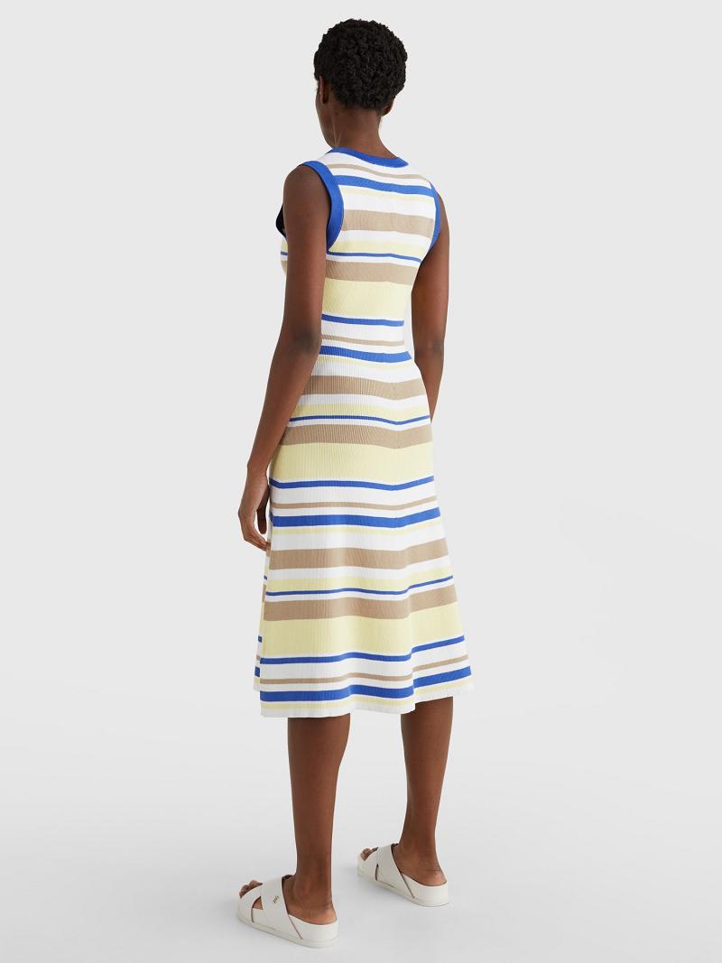 Női Tommy Hilfiger Stripe Henley Midi Dresses Színes | HU 126JPQ